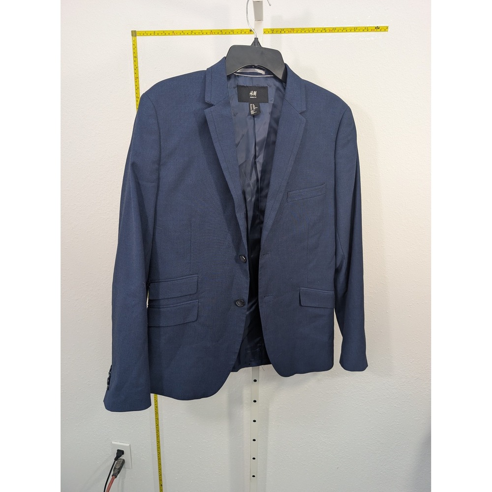 H&M Skinny Fit Blazer Navy Blue Two Button‎ Suit Jacket Size 40R Mens